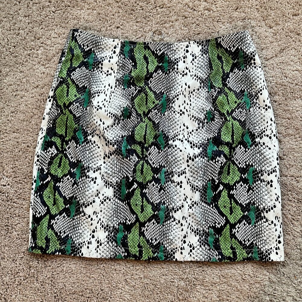 Snakeskin print zip front skinny skirt